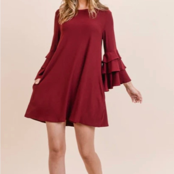 New Boho Inspired Waffle Knit Long Sleeve Dress - Picture 4 of 5